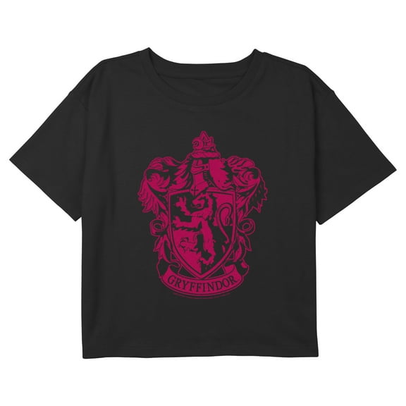 Girl's Harry Potter Classic Gryffindor House Crest Graphic Cropped T-Shirt Black Medium
