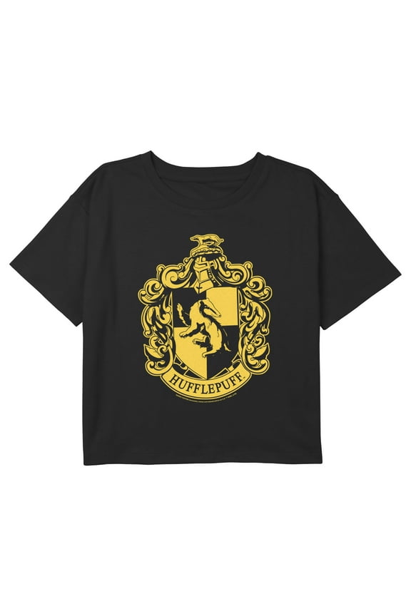 Girl's Harry Potter Classic Hufflepuff House Crest Graphic Cropped T-Shirt Black X Large