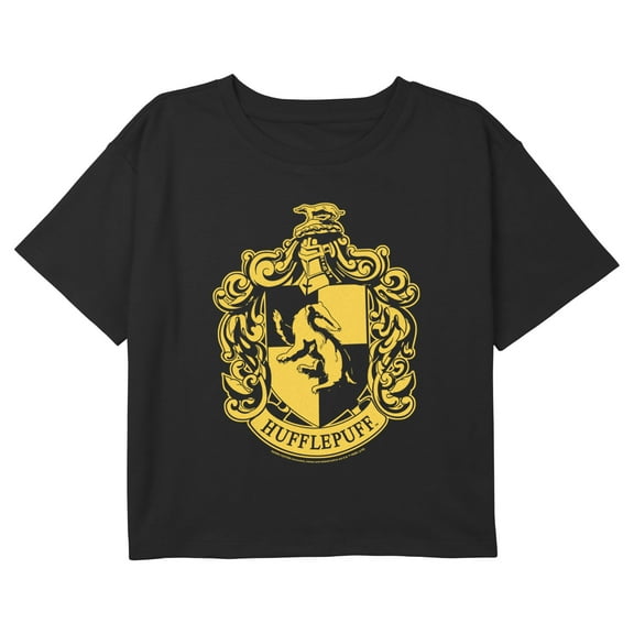 Girl's Harry Potter Classic Hufflepuff House Crest Graphic Cropped T-Shirt Black X Small