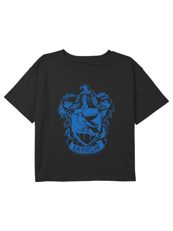 Girl's Harry Potter Classic Ravenclaw House Crest Graphic Cropped T-Shirt Black X Large
