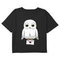 thumbnail image 1 of Girl's Harry Potter Cute Cartoon Hedwig Letter Graphic Cropped T-Shirt Black X Small, 1 of 3