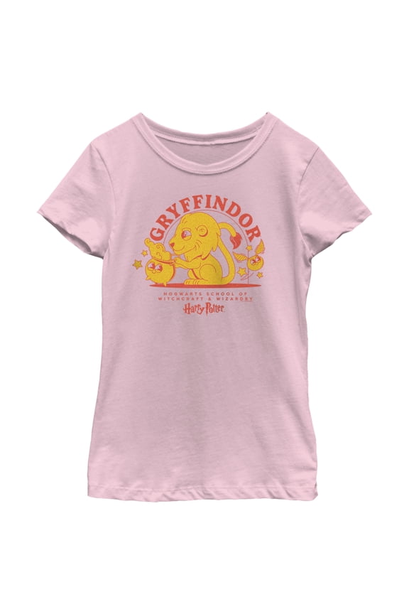 Girl's Harry Potter Cute Gryffindor Lion Graphic Tee Light Pink Large