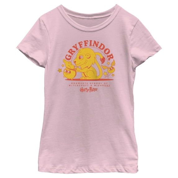 Girl's Harry Potter Cute Gryffindor Lion Graphic Tee Light Pink Small