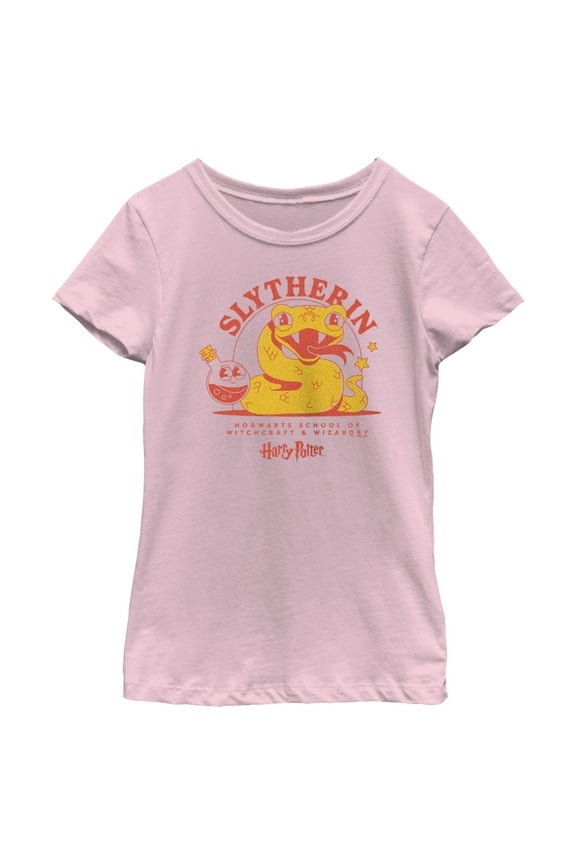 Girl's Harry Potter Cute Slytherin Snake Graphic Tee Light Pink Small
