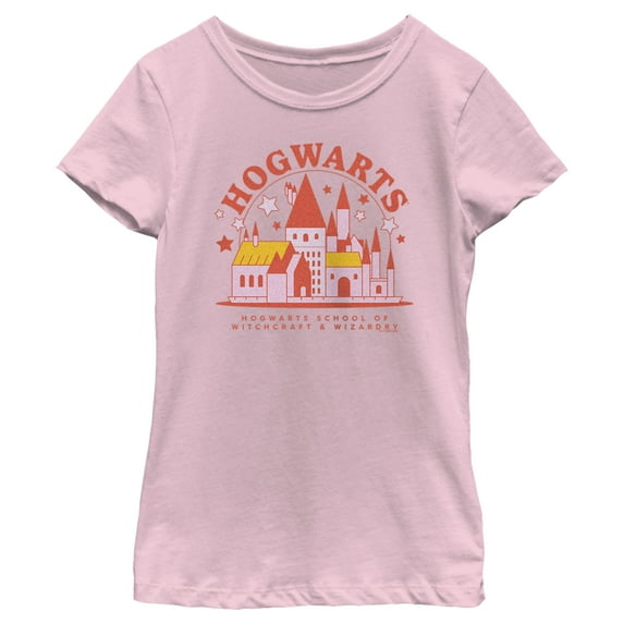 Girl's Harry Potter Cute Starry Hogwarts Graphic Tee Light Pink Small