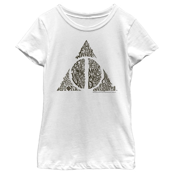 Girl's Harry Potter Deathly Hallows Secrets Graphic Tee White Large