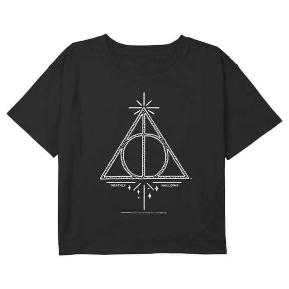 Girl's Harry Potter Deathly Hallows White Symbol Graphic Cropped T-Shirt Black X Large