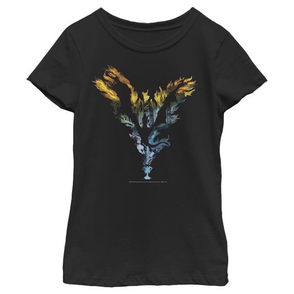 Girl's Harry Potter Dragon Flame Silhouette Graphic Tee Black X Large