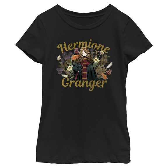 Girl's Harry Potter Floral Hermione Granger Graphic Tee Black Medium