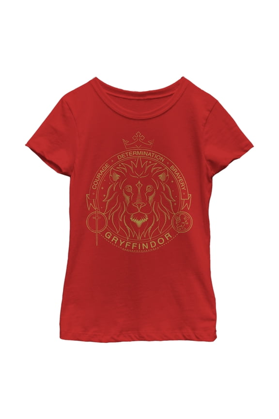Girl's Harry Potter Gryffindor Line Art Seal Graphic Tee Red Small