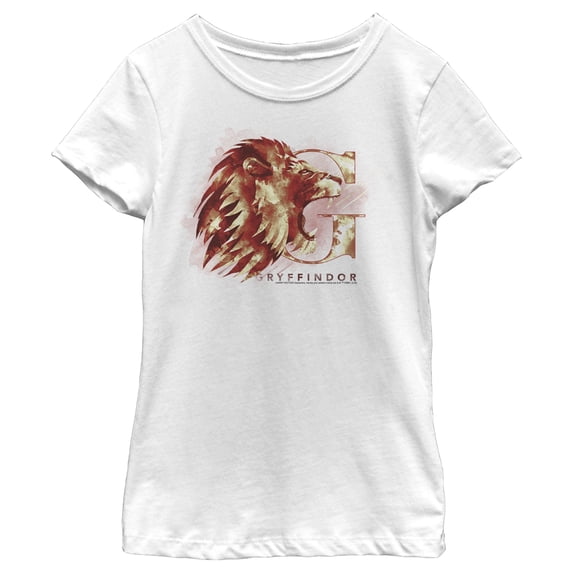 Girl's Harry Potter Gryffindor Lion Watercolor Graphic Tee White Large