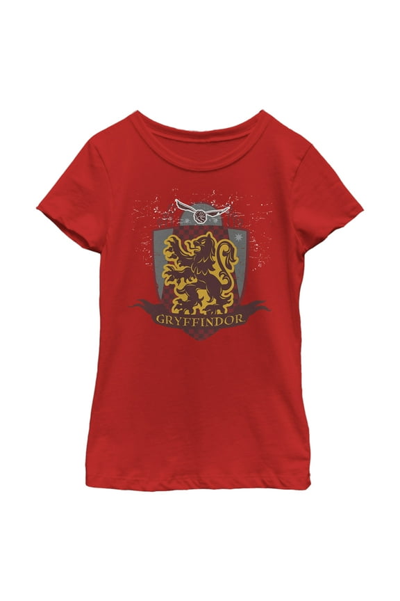 Girl's Harry Potter Gryffindor Quidditch Coat of Arms Graphic Tee Red Small