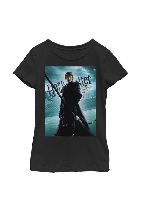 Girl's Harry Potter Half-Blood Prince Ron Quidditch Poster Graphic Tee Black Medium