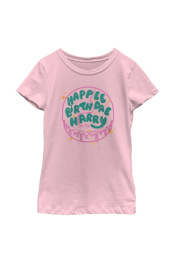 Girl's Harry Potter Happee Birthdae Cake  Graphic Tee Light Pink Small