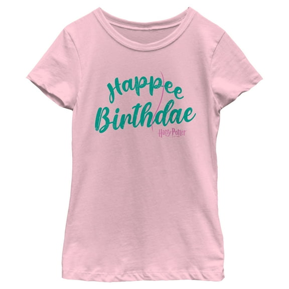 Girl's Harry Potter Happee Birthdae Logo  Graphic Tee Light Pink Small