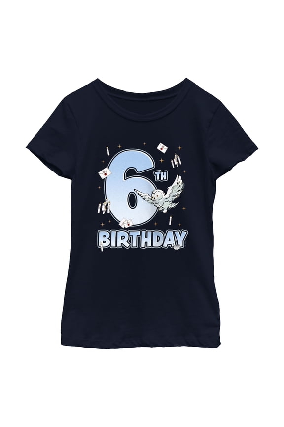Girl's Harry Potter Hedwig 6th Birthday Graphic Tee Navy Blue Large