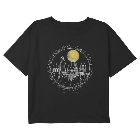Girl's Harry Potter Hogwarts Circle Moonrise Graphic Cropped T-Shirt Black X Small