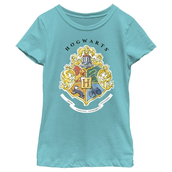 Girl's Harry Potter Hogwarts Crest  Graphic Tee Tahiti Blue Large