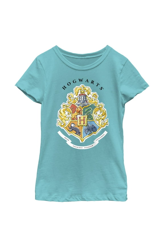 Girl's Harry Potter Hogwarts Crest Graphic Tee Tahiti Blue X Small