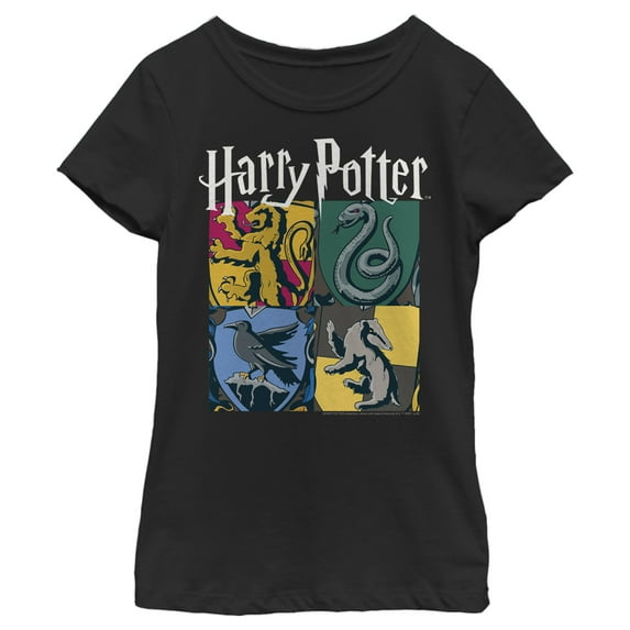 Girl's Harry Potter Hogwarts Houses Vintage Collage Graphic Tee Black Small