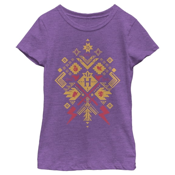 Girl's Harry Potter Hogwarts Icon Pattern Graphic Tee Purple Berry X Large