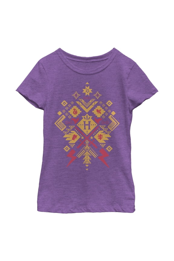 Girl's Harry Potter Hogwarts Icon Pattern Graphic Tee Purple Berry X Large