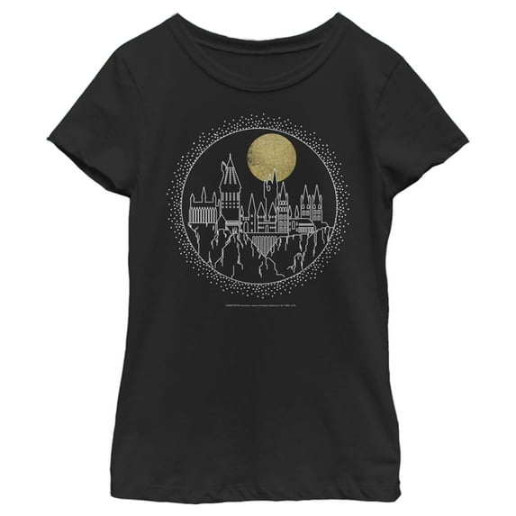 Girl's Harry Potter Hogwarts Line Art Moonrise Graphic Tee Black Small