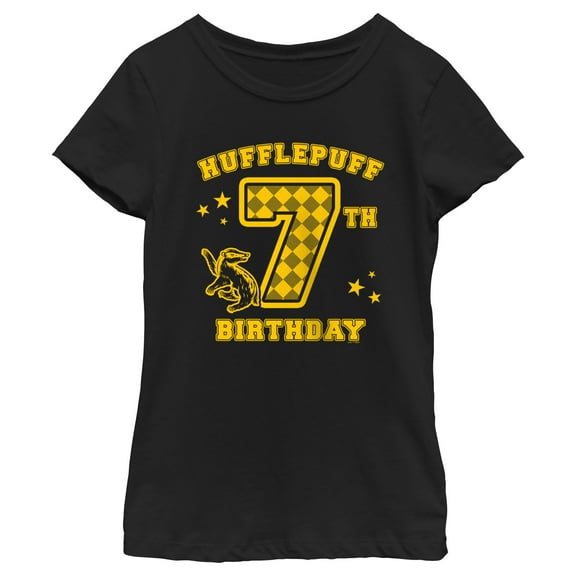 Girl's Harry Potter Hufflepuff 7th Birthday  Graphic Tee Black Small
