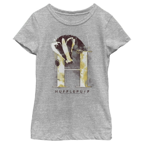 Girl's Harry Potter Hufflepuff Badger Watercolor Graphic Tee Athletic Heather Large