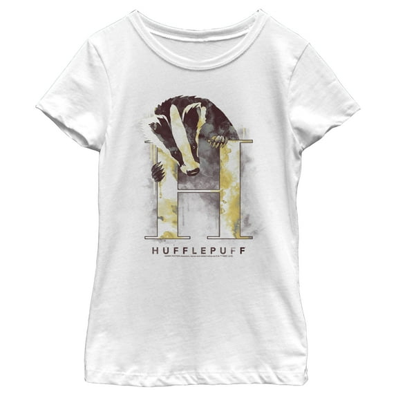 Girl's Harry Potter Hufflepuff Badger Watercolor Graphic Tee White Small