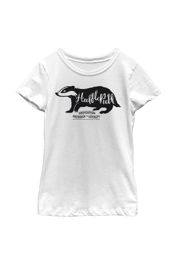 Girl's Harry Potter Hufflepuff Dedication Patience Loyalty Graphic Tee White X Small