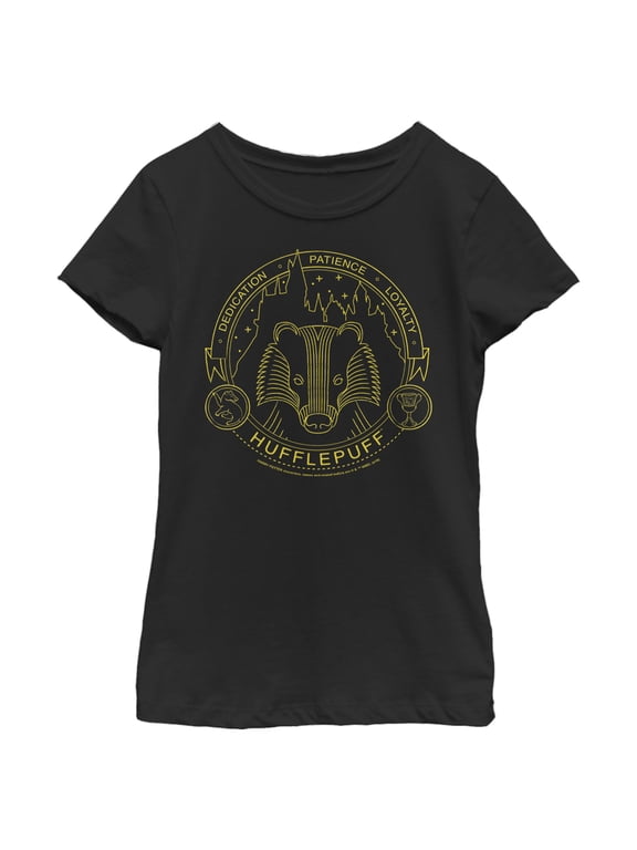 Girl's Harry Potter Hufflepuff House Emblem Graphic Tee Black Medium