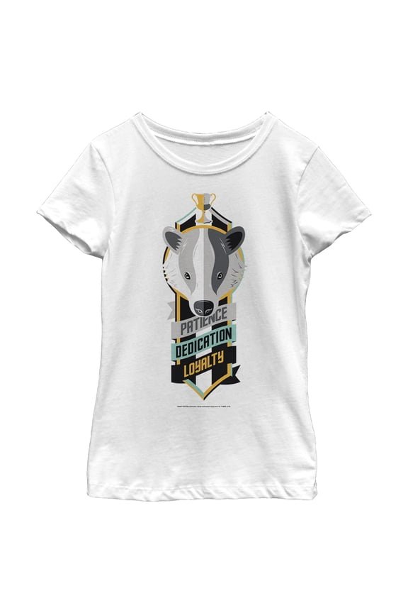 Girl's Harry Potter Hufflepuff Patience Dedication Loyalty Graphic Tee White Medium