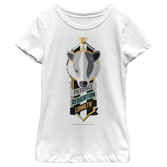 Girl's Harry Potter Hufflepuff Patience Dedication Loyalty Graphic Tee White Small