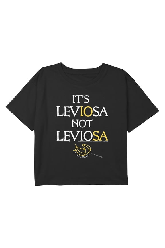 Girl's Harry Potter Leviosa Not Leviosa Quote Graphic Cropped T-Shirt Black Large