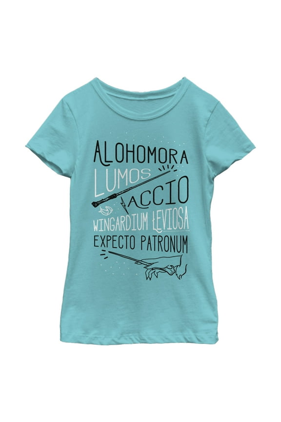 Girl's Harry Potter List of Spells Graphic Tee Tahiti Blue Large