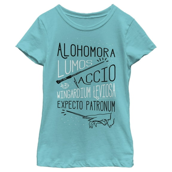 Girl's Harry Potter List of Spells Graphic Tee Tahiti Blue Medium