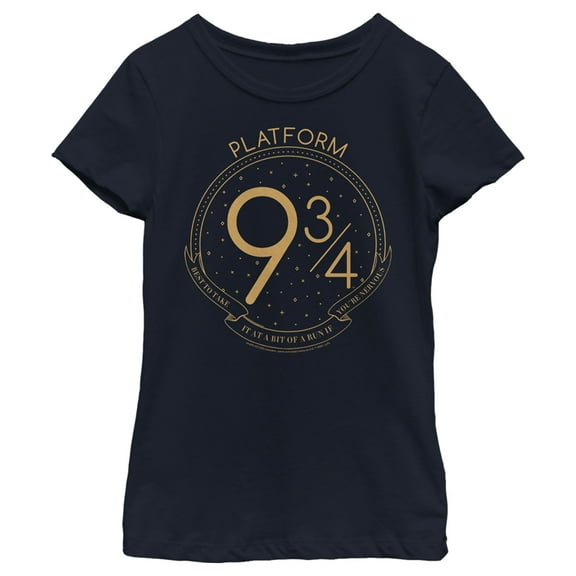 Girl's Harry Potter Platform 9 3/4 Line Art  Graphic Tee Navy Blue X Large