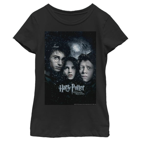Girl's Harry Potter Prisoner Of Azkaban Harry Ron Hermione Poster Graphic Tee Black Medium