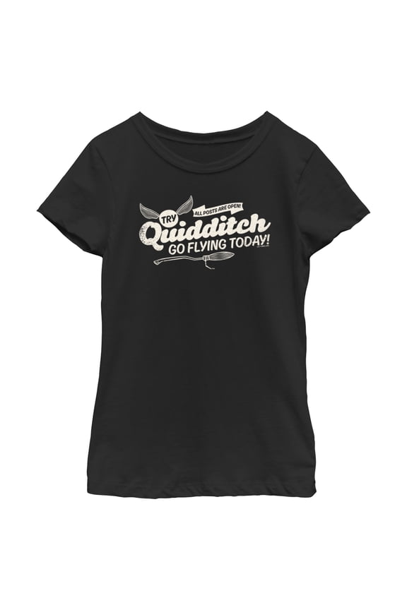 Girl's Harry Potter Quidditch Go Flying Today Graphic Tee Black Small