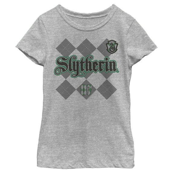 Girl's Harry Potter Slytherin Argyle Print Graphic Tee Athletic Heather X Large