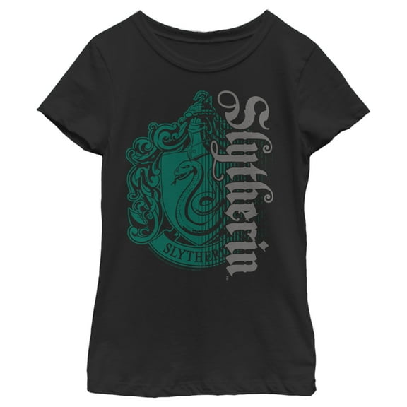 Girl's Harry Potter Slytherin Dark Badge Logo  Graphic Tee Black Large