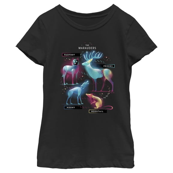 Girl's Harry Potter The Marauder Animals Graphic Tee Black X Large