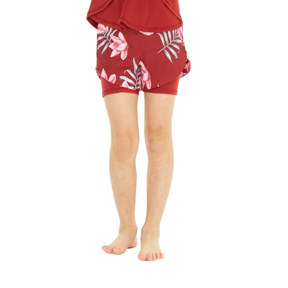 Girl's Hawaiian Athletic Sportswear Tennis Shorts with Built-in Tights in Lotus and Orchid Red Size XS