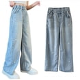 thumbnail image 1 of Girl's Heart Embroidered Jeans Elastic Wide Leg Denim Pants | Cute Strawberry Graphic with Pockets, High Waist, Y2k Cute Pants for Teens, 1 of 8