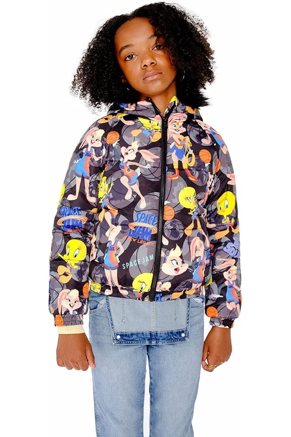 Girl's Heavy Quilted Puffer in New Looney Mash Jacket