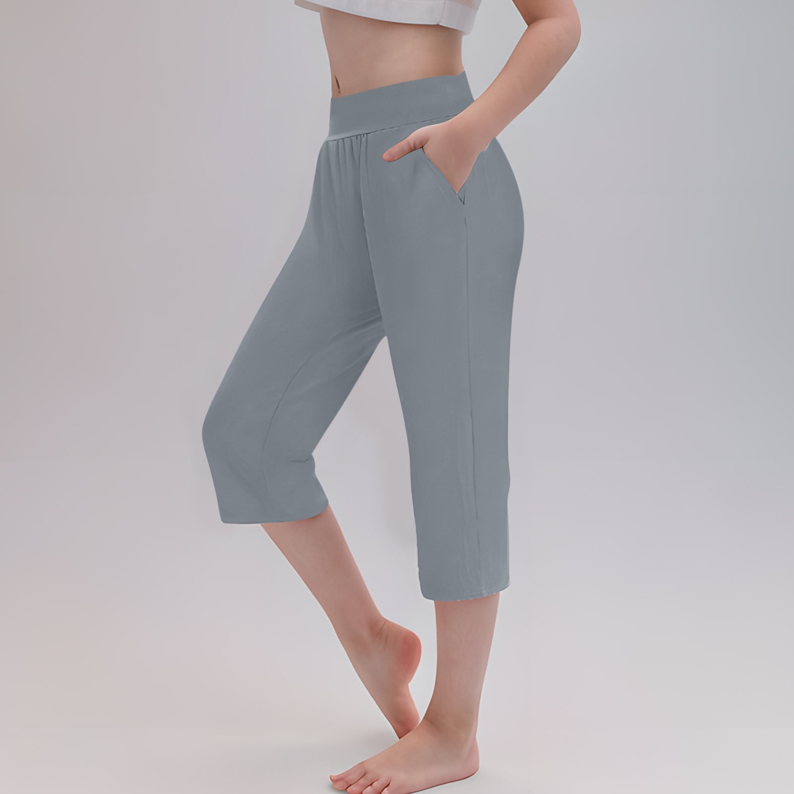 Girl's High Waist Capri Yoga Pants Kids Athletic Loose Soft Split Hem ...