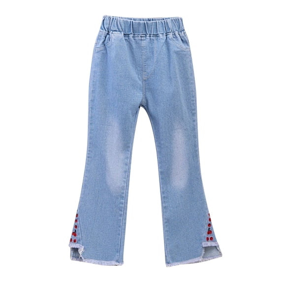 Girl's High Waist Loose Denim Cargo Pants Long Jeans ,Toddler Kids Baby Girls Fashion Cute Sweet Boe Flared Pants Trousers Jeans Pants,5-6 Years