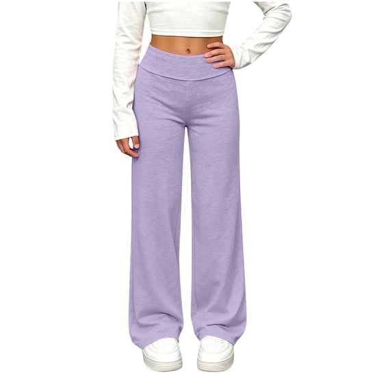 Girl’s High Waist Pants - Straight Leg Loose Sports Trousers - Lightweight Pull on Casual Versatile Sweatpants,14-15 Years