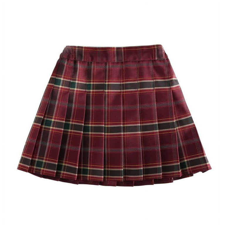 Girl's High Waist Plaid Pleated Mini Skirt Preppy School Uniform